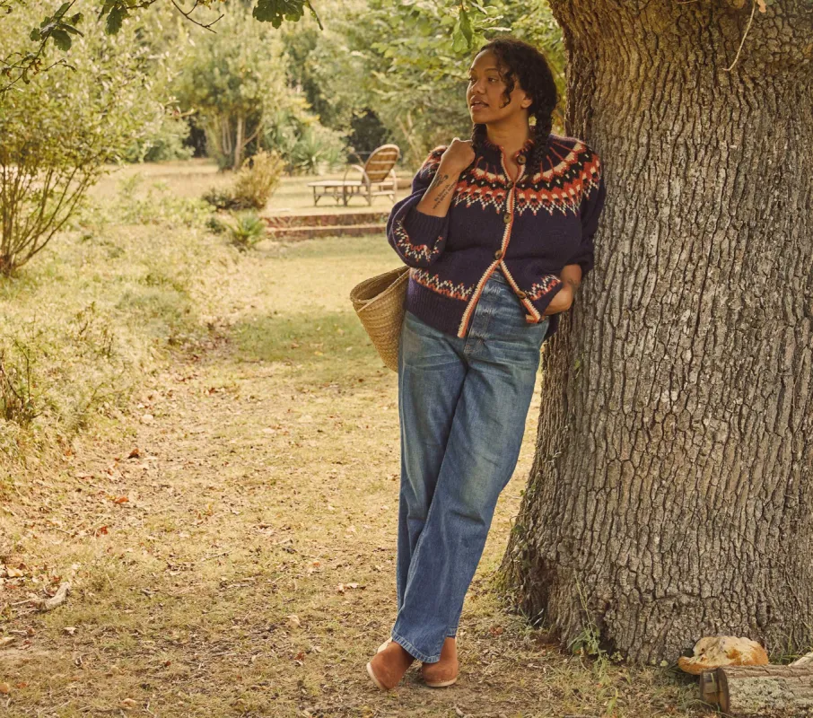 HMD -- HUE CARDIGAN SWEATER -- NAVY ABERDEEN FAIR ISLE sold by Doen