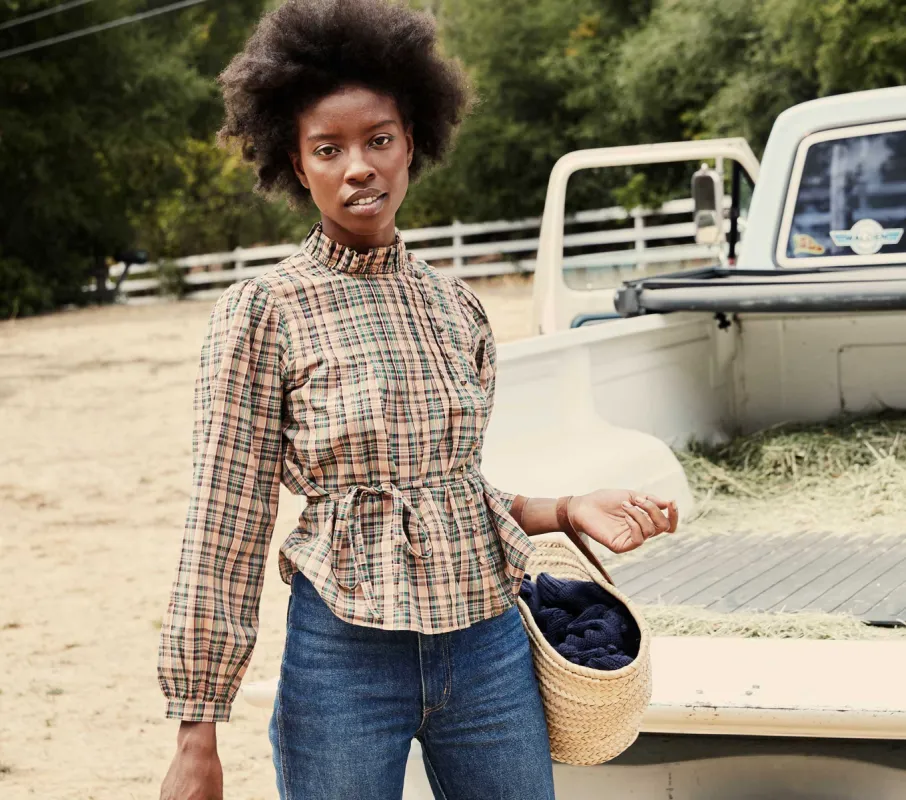 HMD -- PALMERA TOP -- BLUSH PROMENADE PLAID sold by Doen