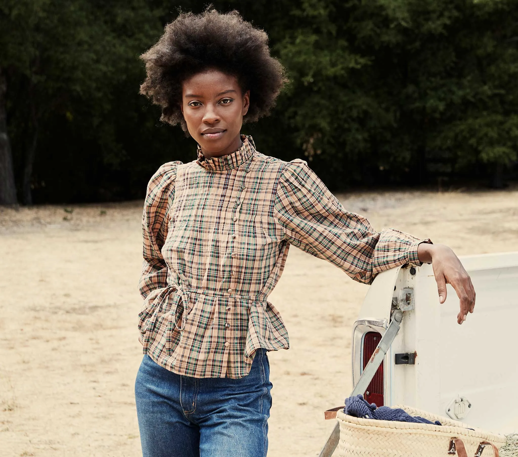 HMD -- PALMERA TOP -- BLUSH PROMENADE PLAID sold by Doen product image thumbnail 2