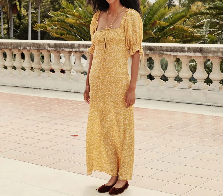 HMD -- VETIVER DRESS -- GOLDEN MINI EARL FLORAL sold by Doen