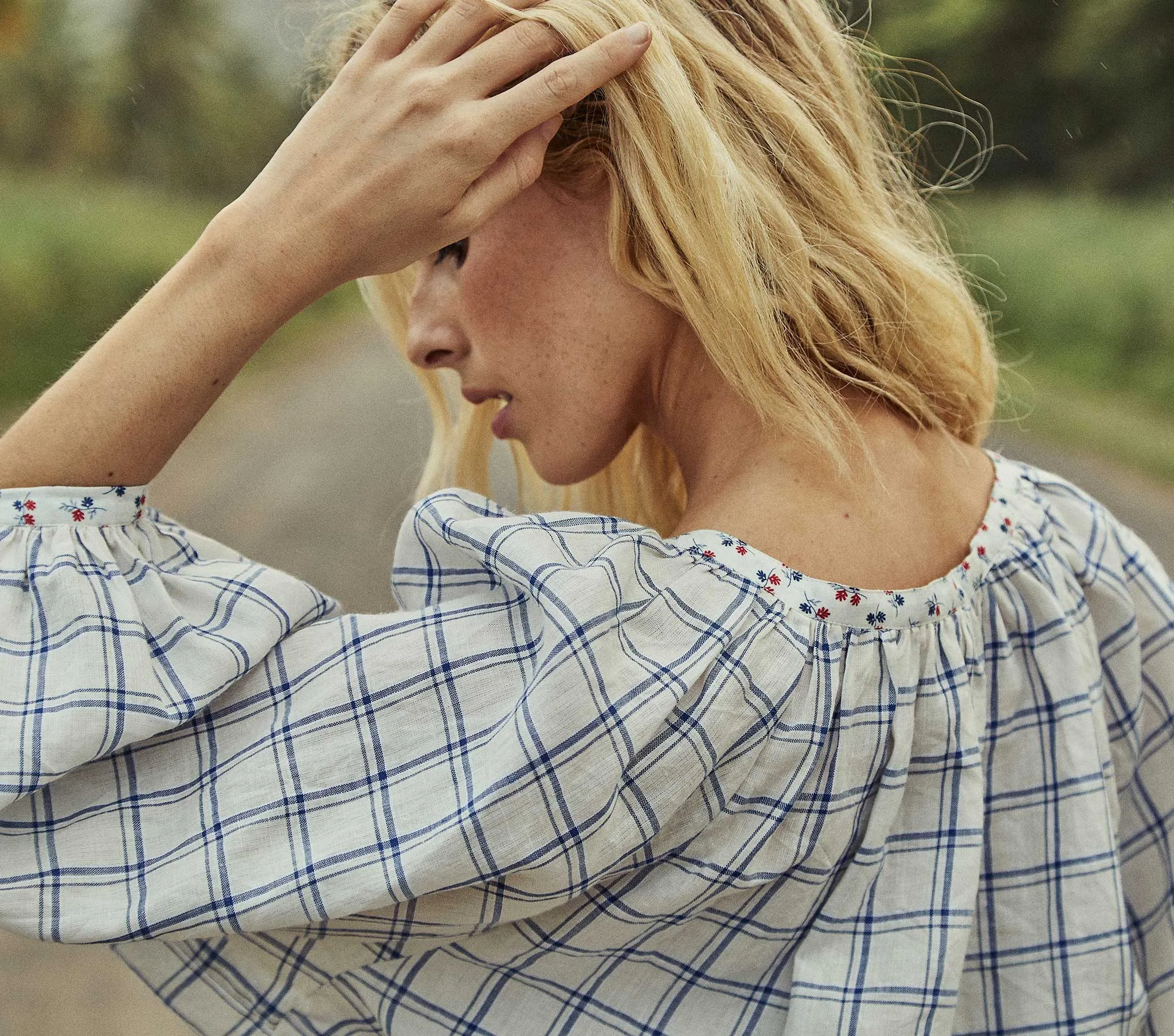 HMD -- JEANNE TOP -- BLUE ATTICUS PLAID sold by Doen product image thumbnail 4