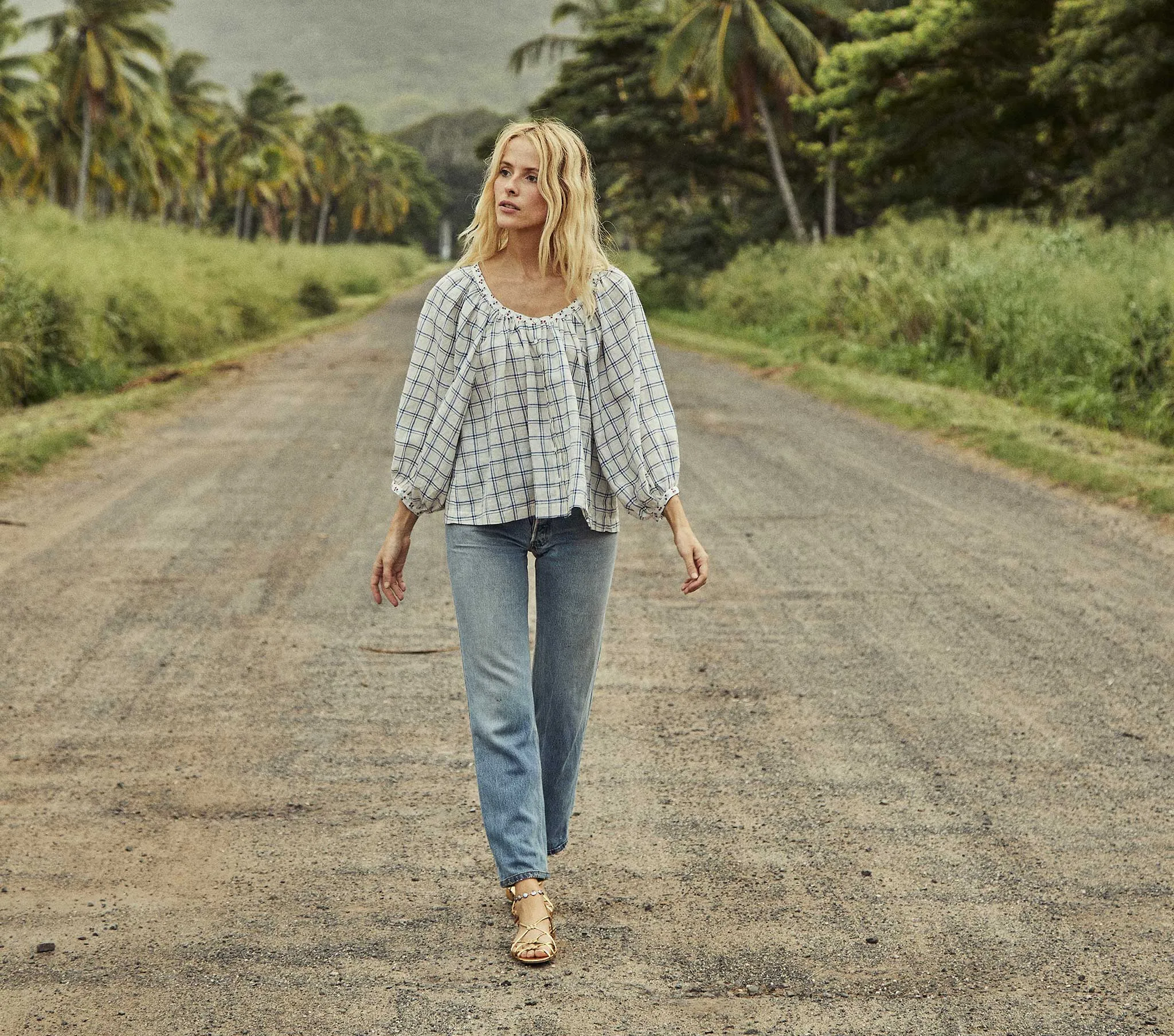 HMD -- JEANNE TOP -- BLUE ATTICUS PLAID sold by Doen