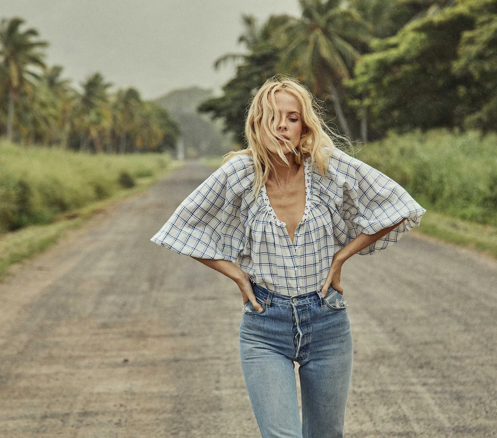 HMD -- JEANNE TOP -- BLUE ATTICUS PLAID sold by Doen product image thumbnail 2