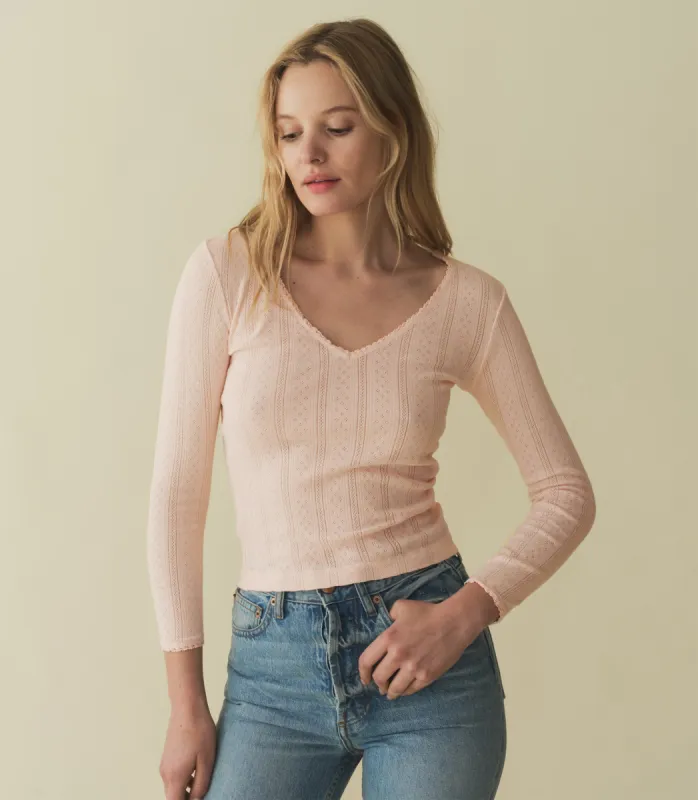 CILLA TEE -- PETUNIA PINK QUELLE JOLIE POINTELLE sold by Doen