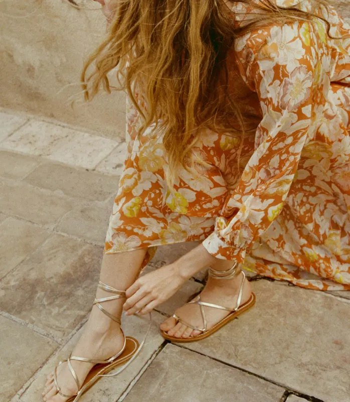 DÔEN & K.JACQUES BIKINI SANDAL -- METALLIC CHAMPAGNE sold by Doen
