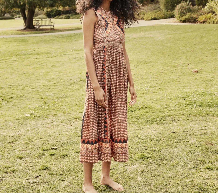 HMD -- TULSI DRESS -- CLAY COMBO BLOCK PRINT sold by Doen