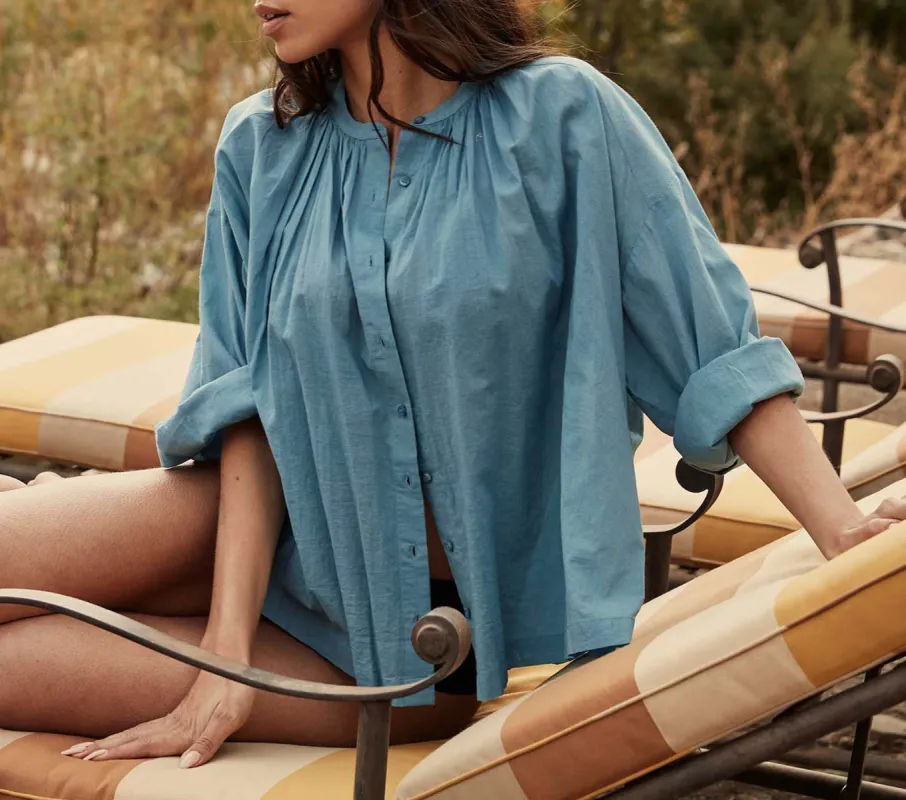 HMD -- THE JANE BLOUSE -- RIVIERA BLUE sold by Doen