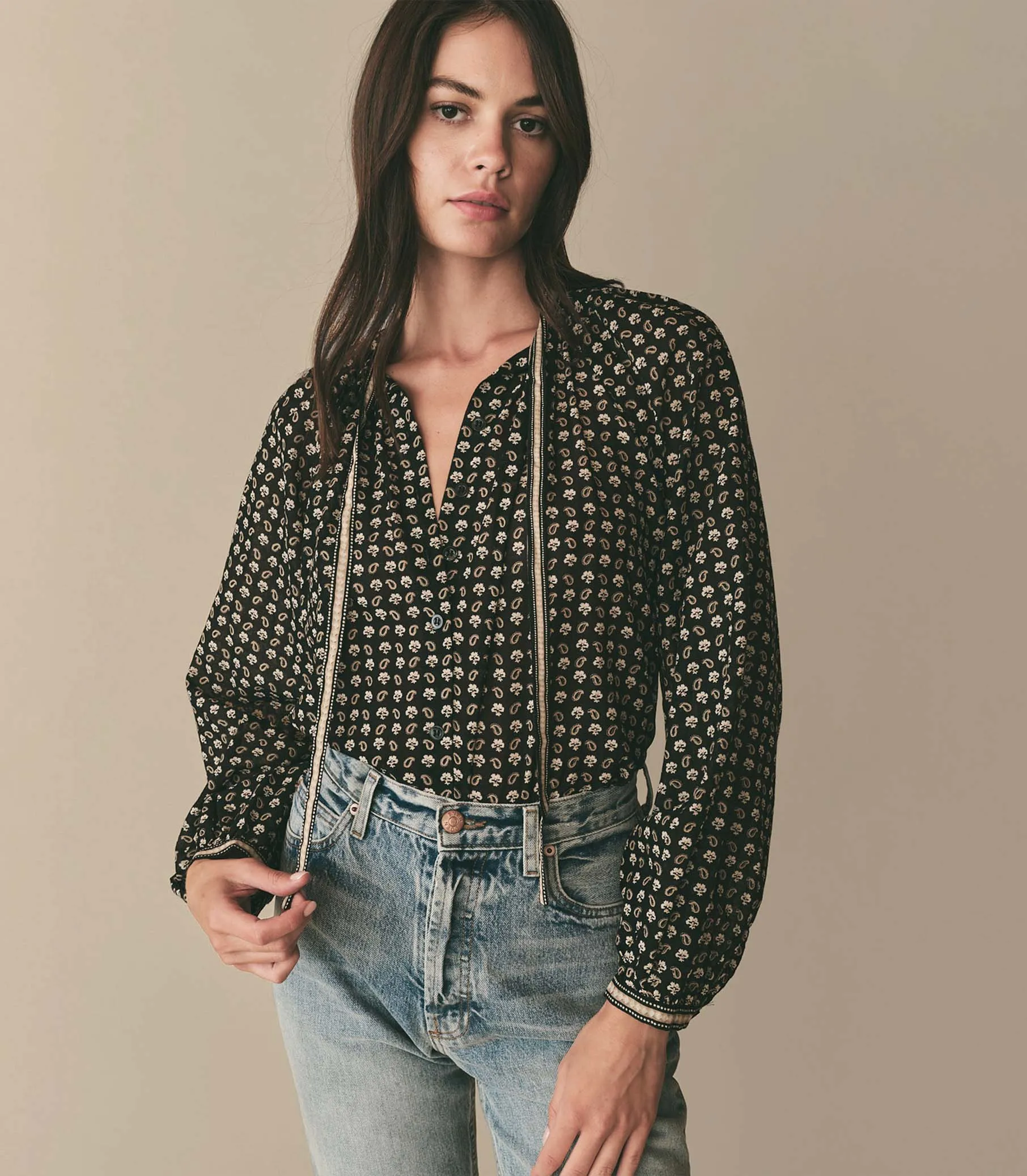 AMINA TOP -- NOIR COUNTRYSIDE PAISLEY sold by Doen