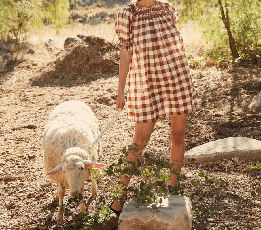 HMD -- SUREAU DRESS -- ST OUEN NUTMEG PLAID sold by Doen