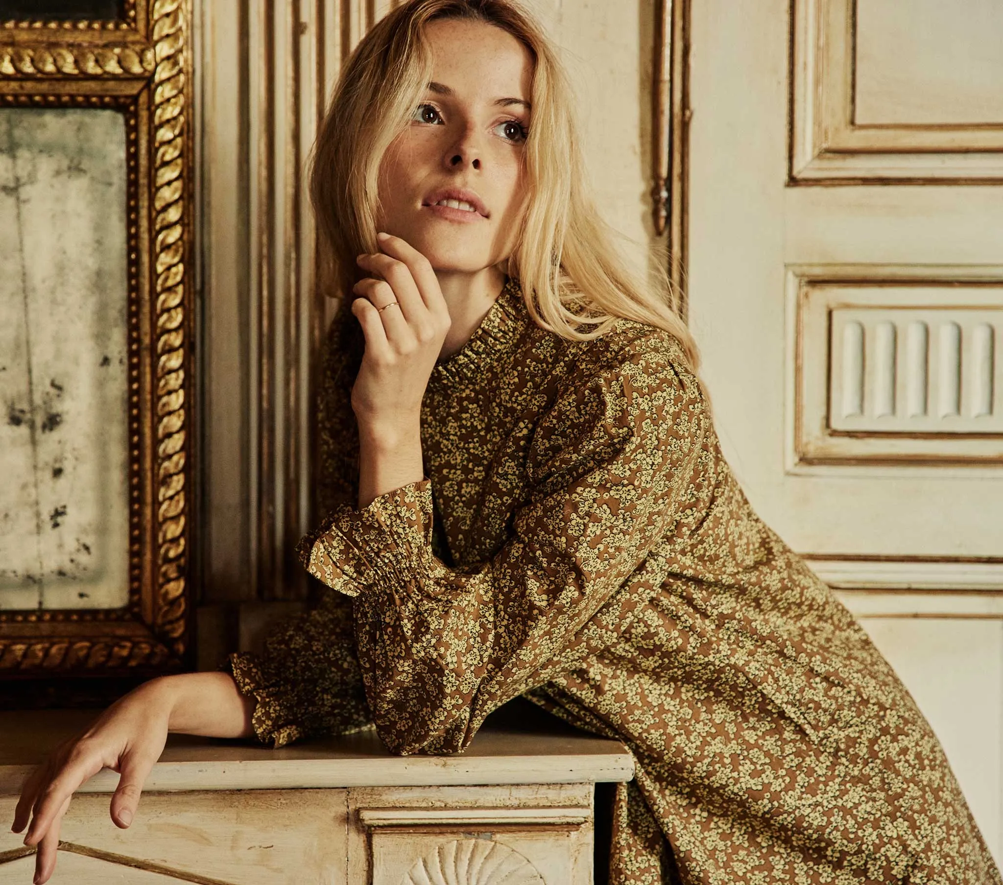 HMD -- MARABELLA DRESS -- GOLD WINTER MEADOW sold by Doen