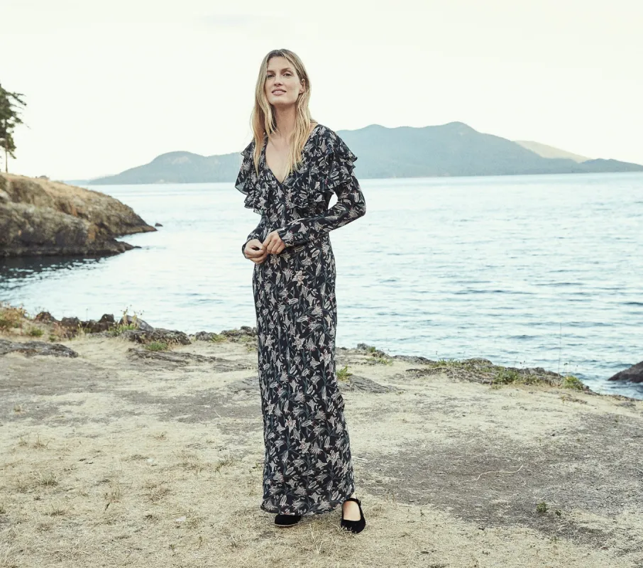 HMD -- WHISTLER DRESS -- BLACK LILIUM PRINT sold by Doen