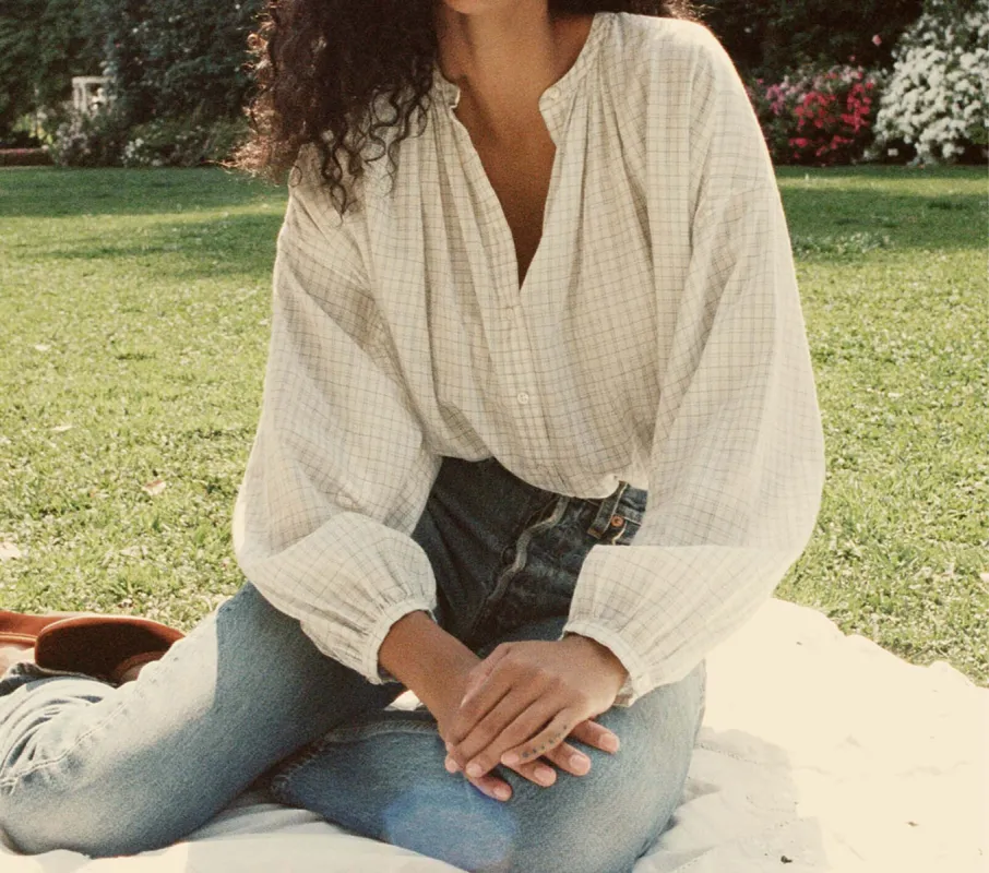 HMD -- THE JANE BLOUSE -- BLUE PICNIC PLAID sold by Doen