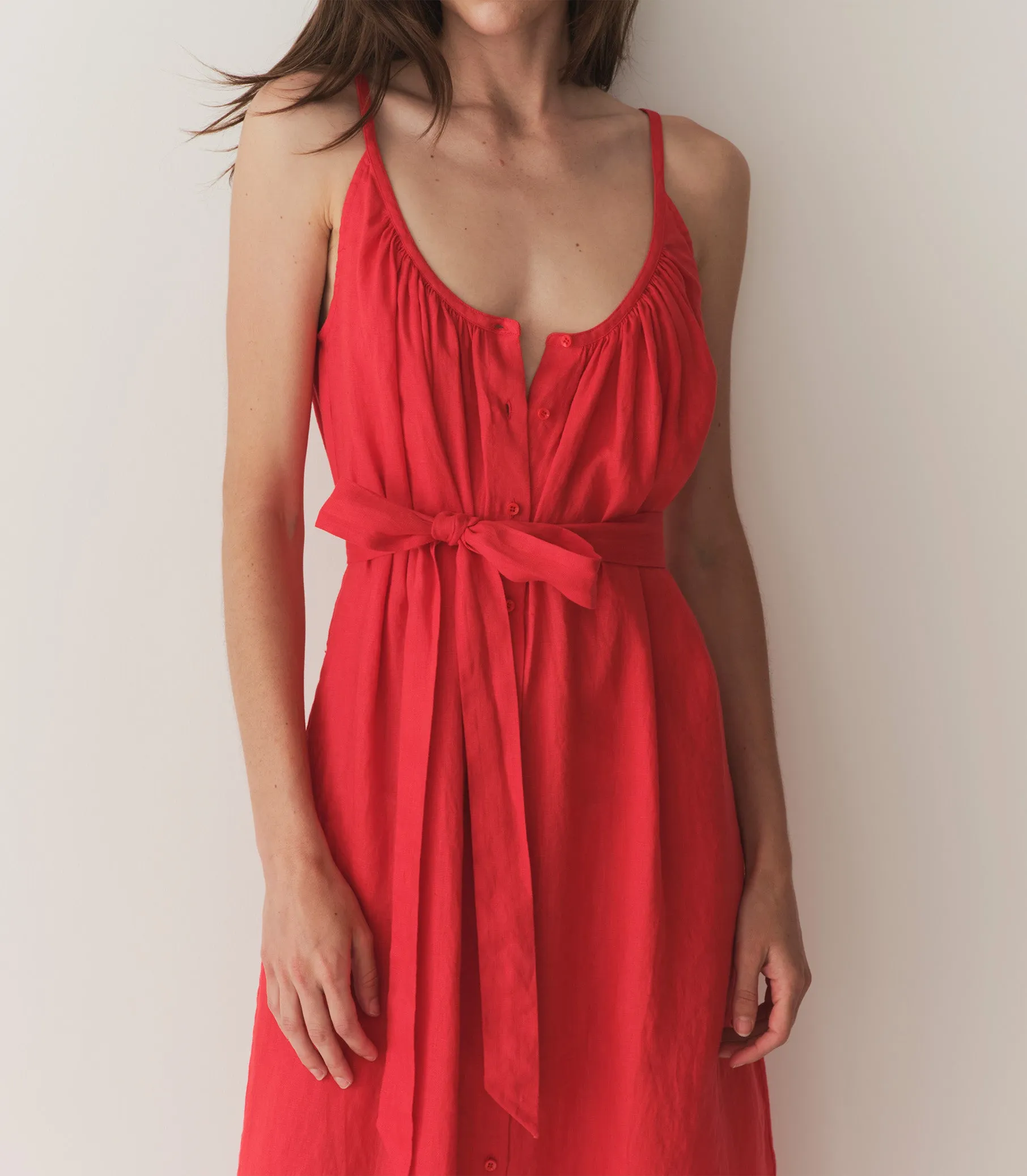 NEVITA LINEN DRESS -- SCARLET sold by Doen