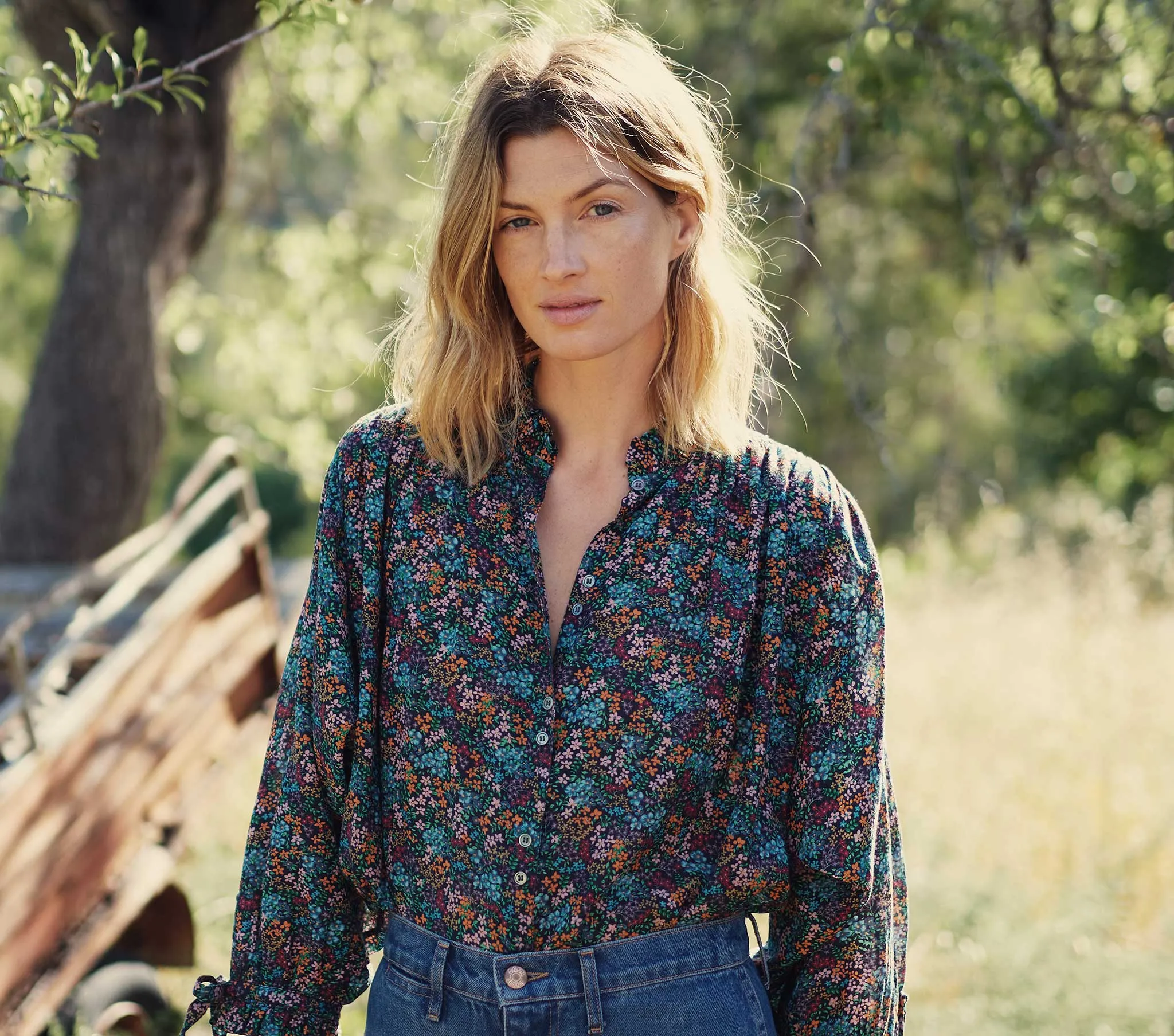 HMD -- ROSE TOP -- NAVY LADY BIRD FLORAL sold by Doen