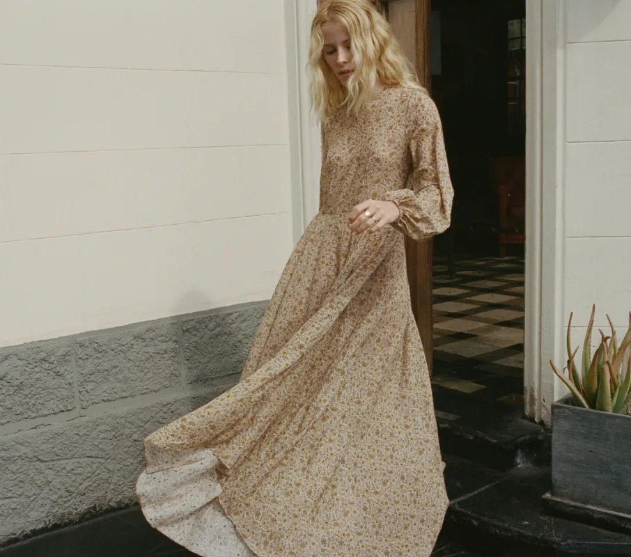 HMD -- OLEANDER DRESS -- JAIPUR MUSTARD FLORAL sold by Doen