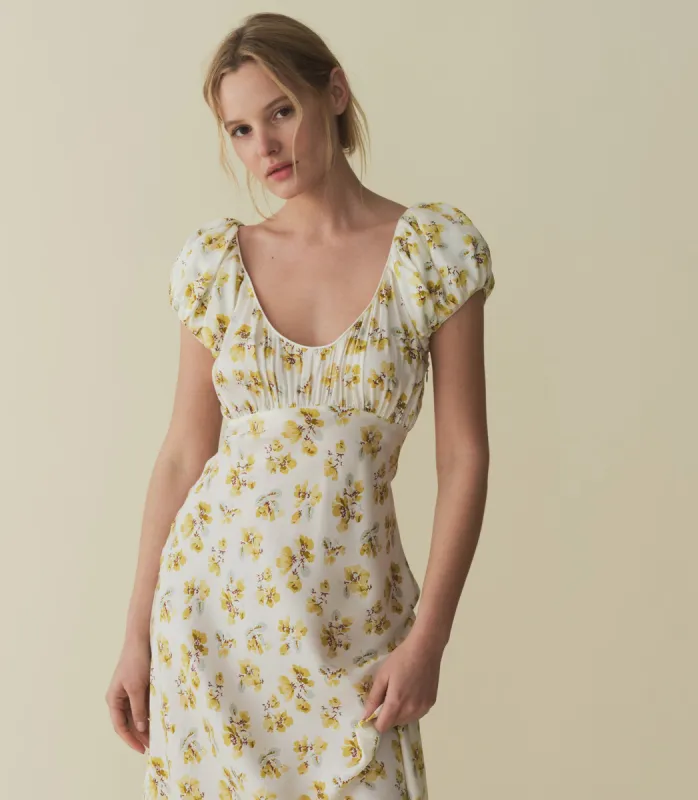 FLORENCIA DRESS -- GOLD FROLICKING FLORAL sold by Doen