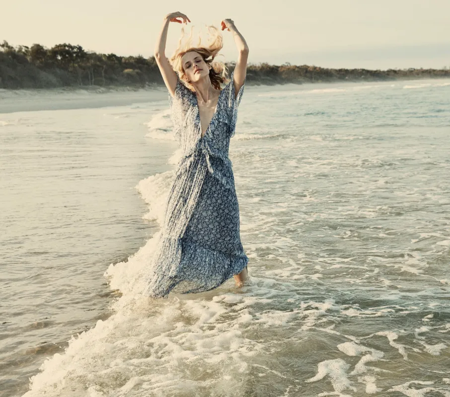 HMD -- ANTOINETTE DRESS -- PORCELAIN BLUE TEA FLORAL sold by Doen