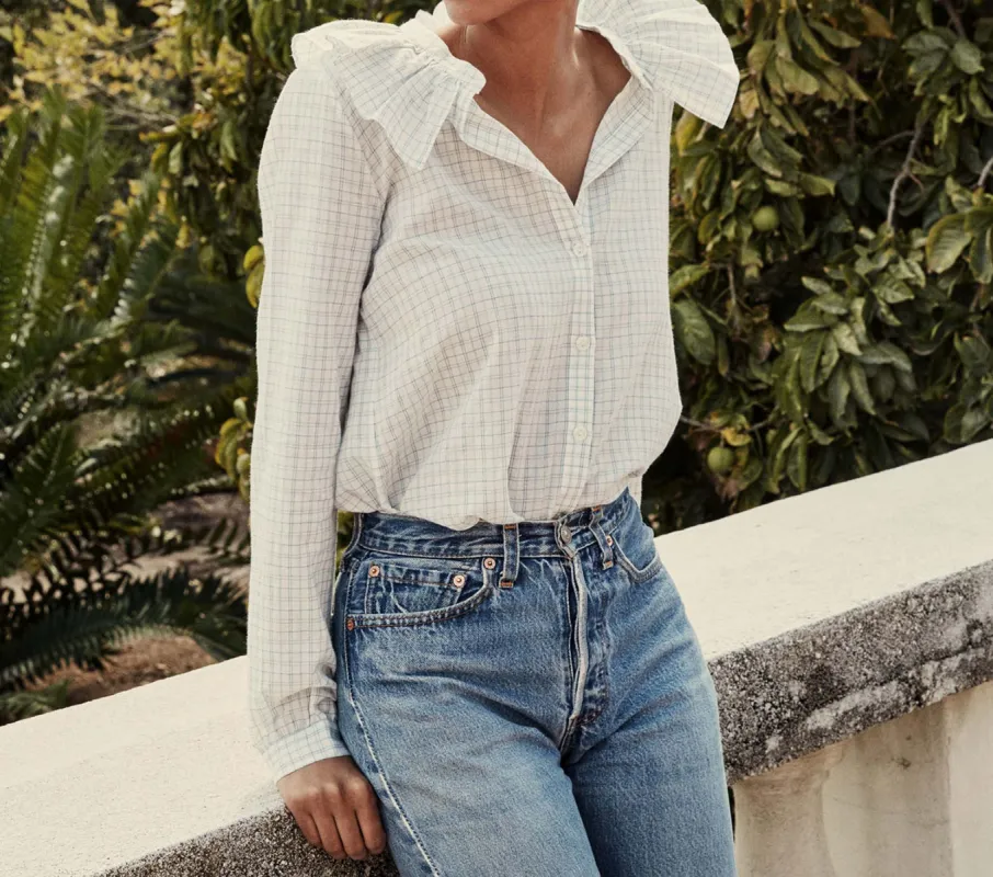 HMD -- JEANETTE TOP -- BLUE PICNIC PLAID sold by Doen