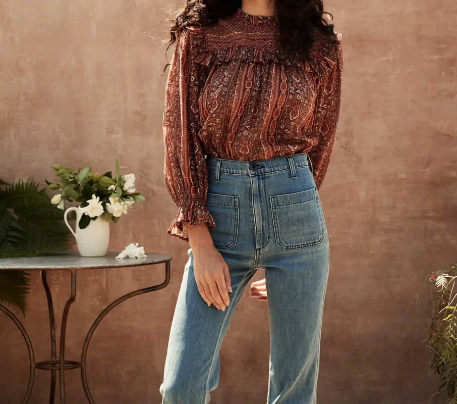 HMD -- BRIDGER TOP -- EARTH MANDEVILLA VINE FLORAL PRINT made by Doen