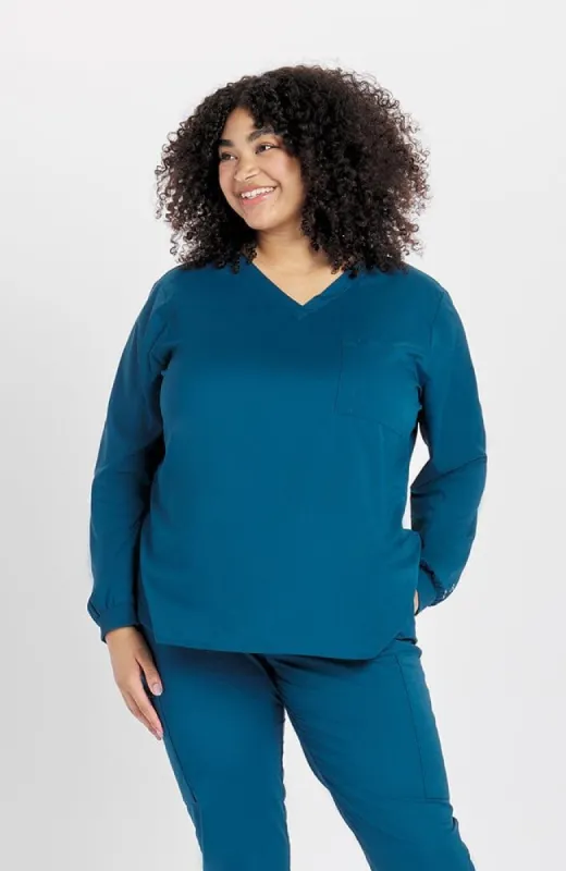 Hana Long Sleeve V Neck 2-Pocket TLC Scrub Top - FINAL SALE sold by dolan