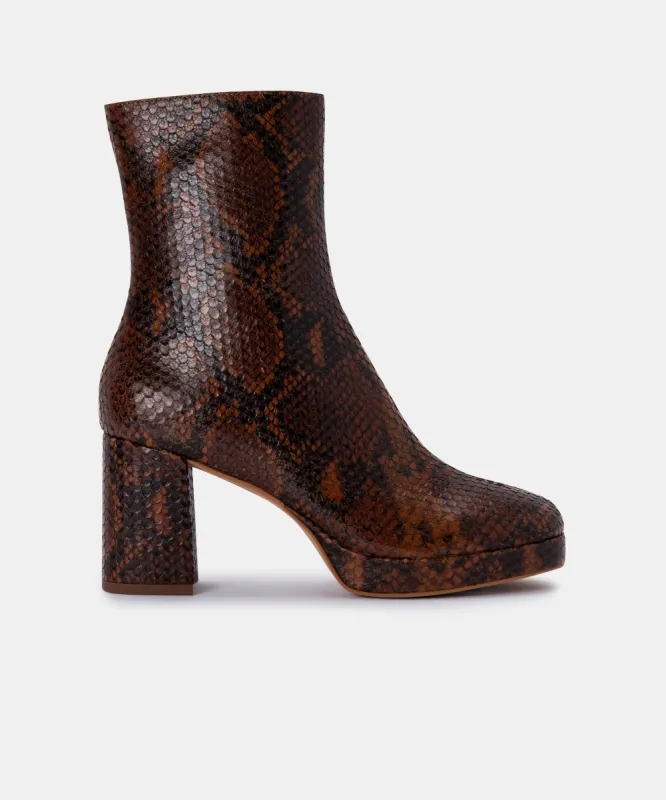 EDEN BOOTIES COGNAC SNAKE PRINT LEATHER - re:vita sold by Dolce Vita