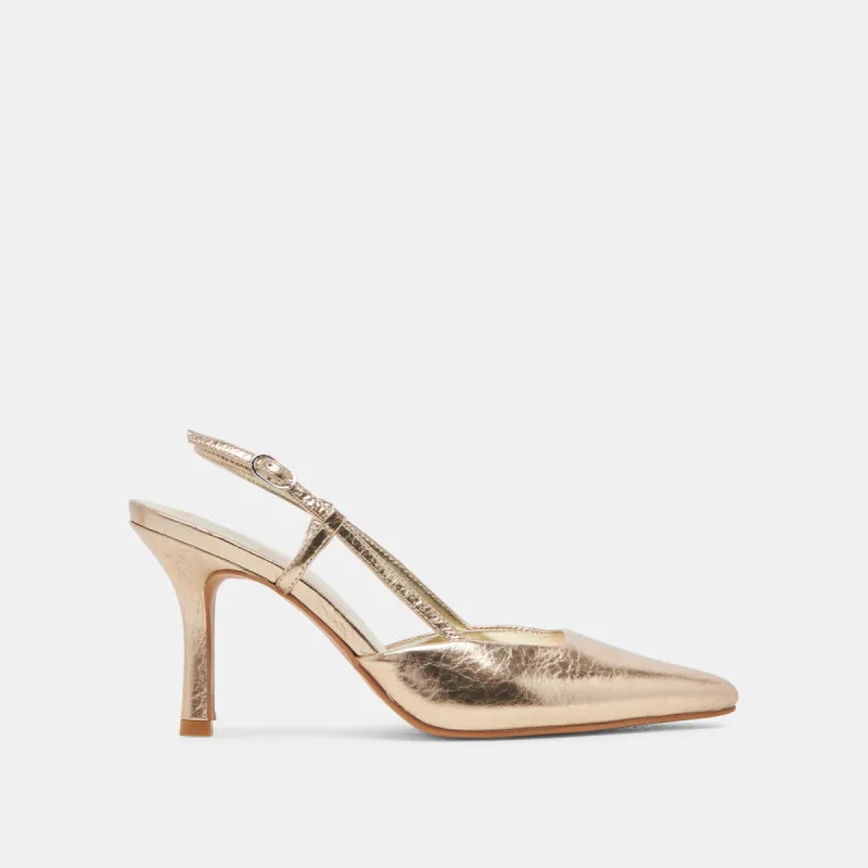 KIM HEELS GOLD DISTRESSED LEATHER sold by Dolce Vita