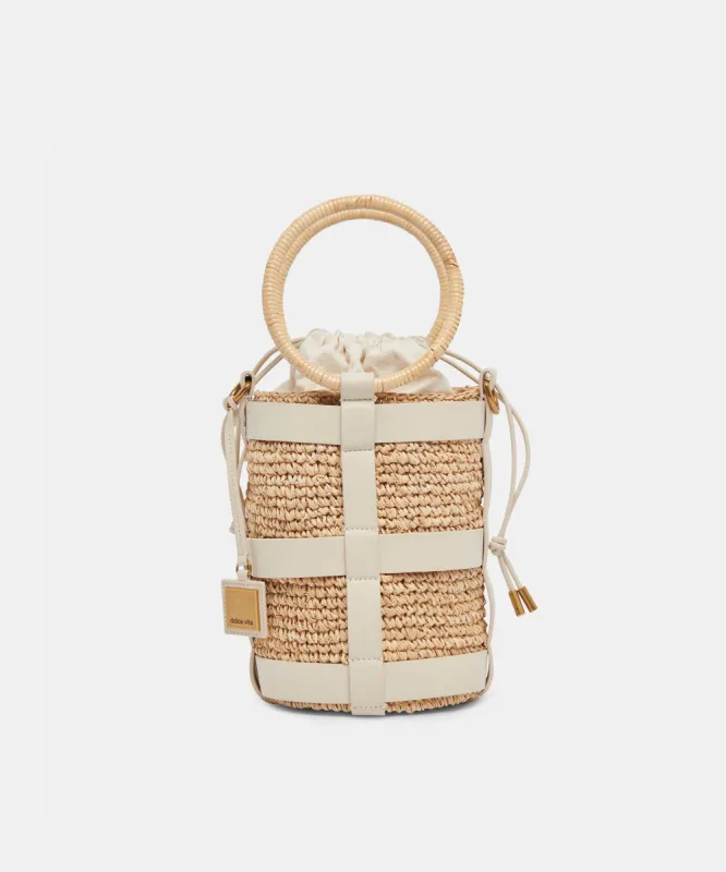 SHAENA BUCKET BAG IVORY NATURAL RAFFIA sold by Dolce Vita