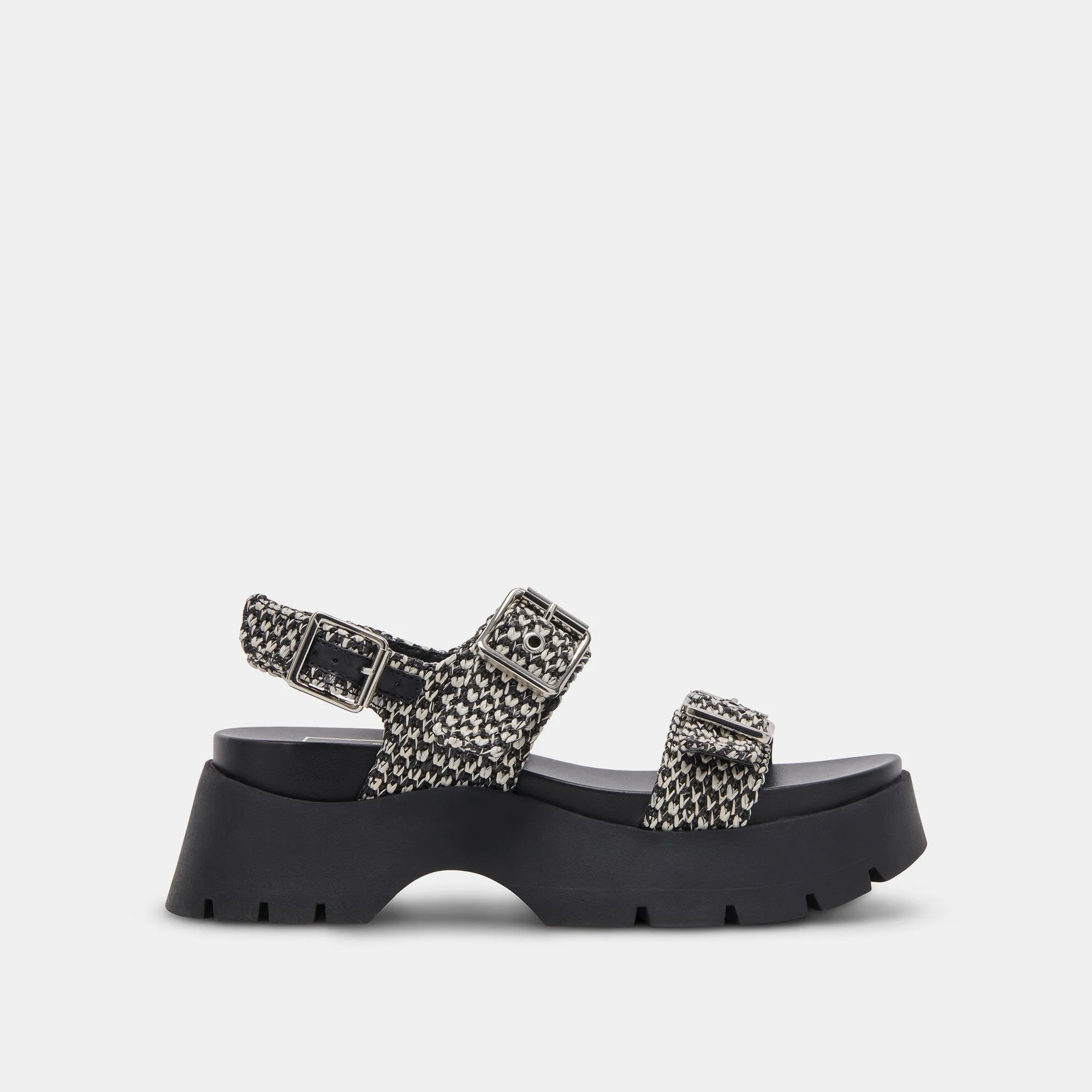 PALDA SANDALS BLACK WHITE RAFFIA sold by Dolce Vita
