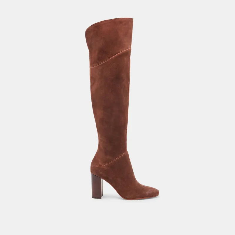 SURY WIDE CALF BOOTS DARK SADDLE SUEDE sold by Dolce Vita