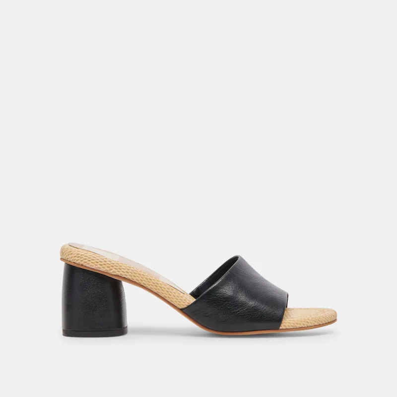 MINNY RAFFIA HEELS BLACK LEATHER sold by Dolce Vita