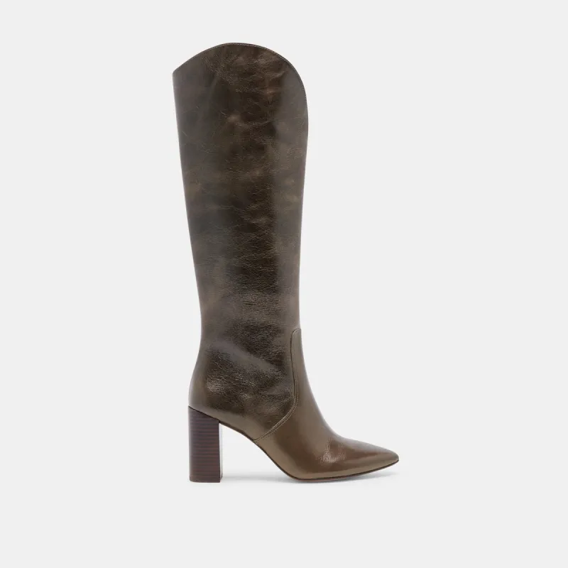 NEDI WIDE CALF BOOTS DARK OLIVE LEATHER sold by Dolce Vita