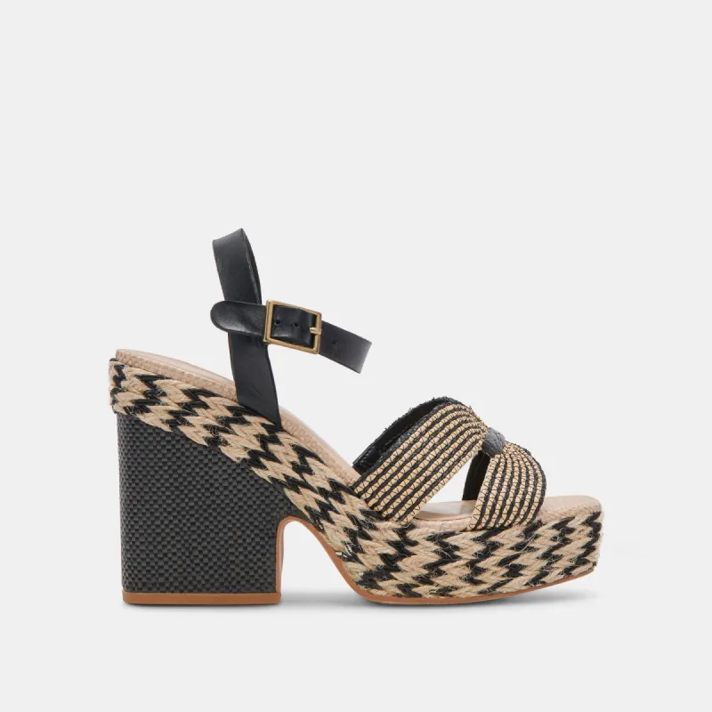 CALE HEELS BLACK NATURAL RAFFIA sold by Dolce Vita