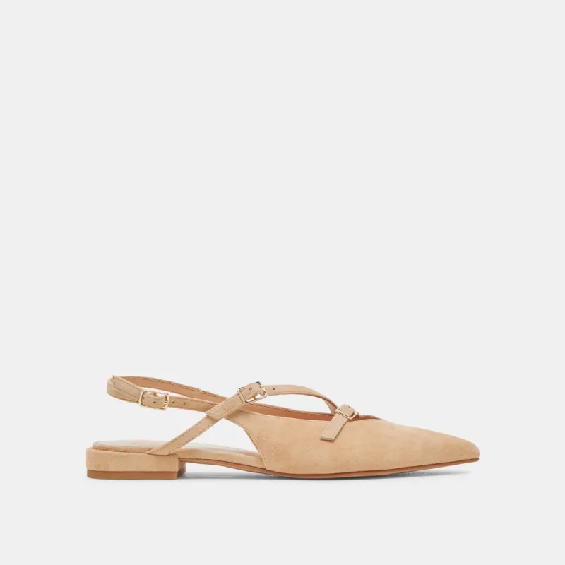 PAMLA FLATS TAN SUEDE sold by Dolce Vita