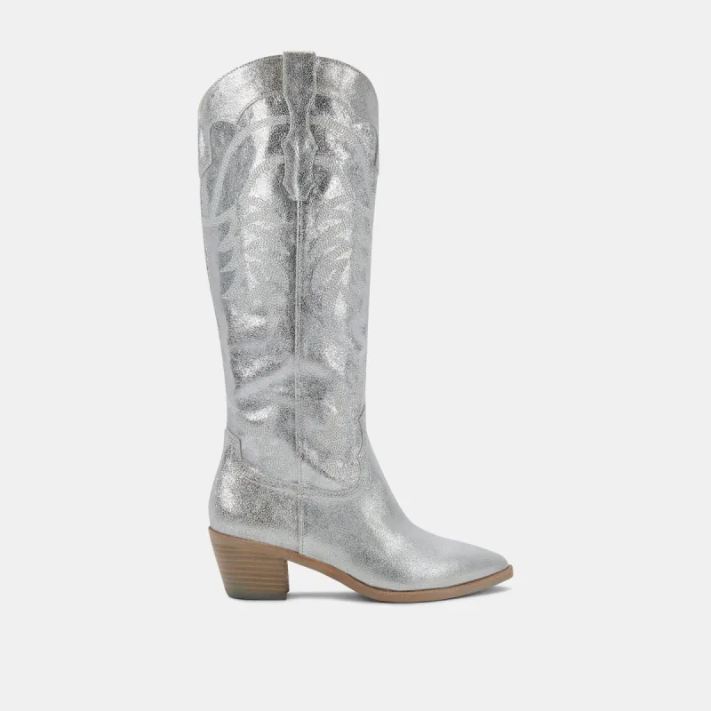SOLIDA BOOTS SILVER METALLIC SUEDE sold by Dolce Vita