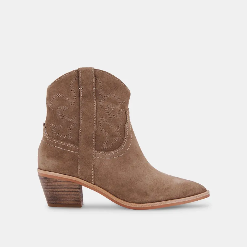 SOLOW BOOTIES TRUFFLE SUEDE sold by Dolce Vita