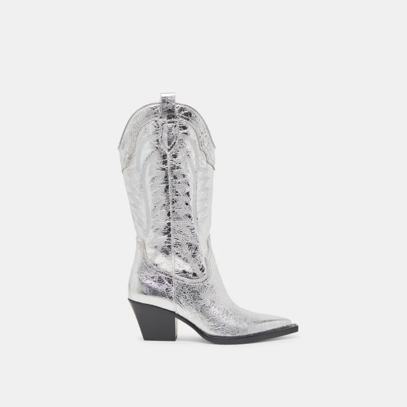 RYLAND WIDE CALF BOOTS SILVER DISTRESSED LEATHER sold by Dolce Vita