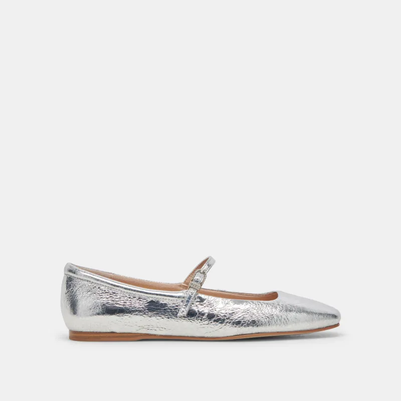 REYES WIDE BALLET FLATS SILVER DISTRESSED LEATHER sold by Dolce Vita