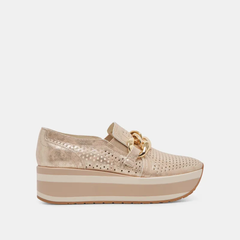 JHENEE PERFORATED SNEAKERS LIGHT GOLD NUBUCK sold by Dolce Vita