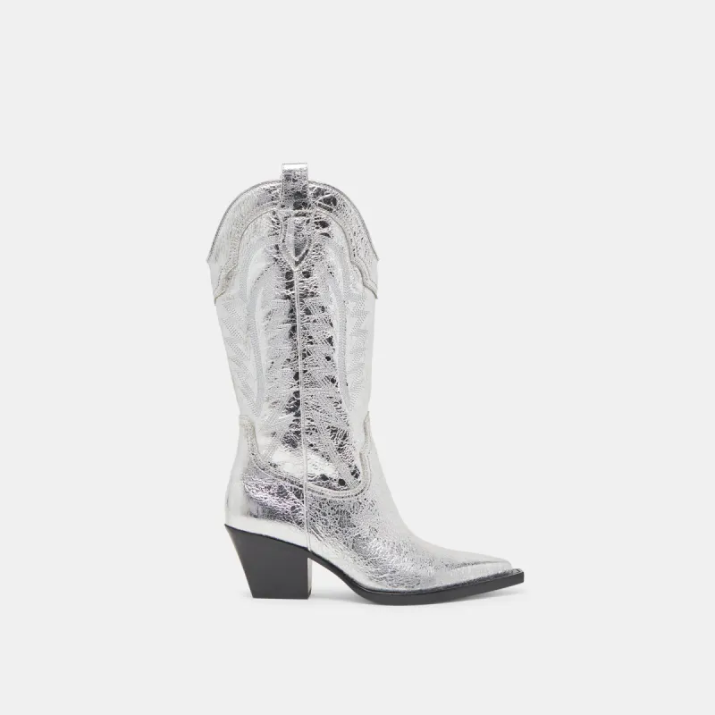 RYLAND EXTRA WIDE CALF BOOTS SILVER DISTRESSED LEATHER sold by Dolce Vita