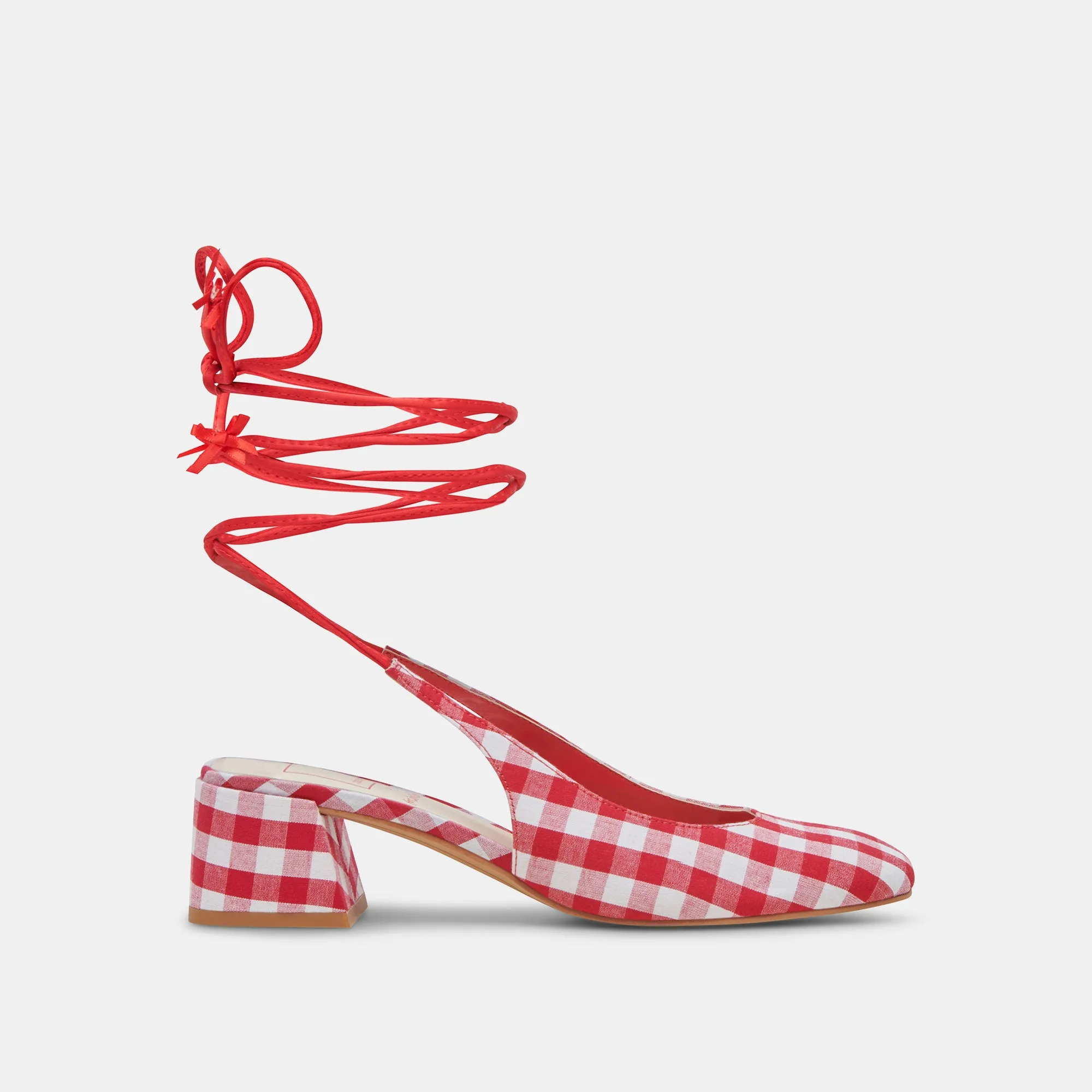 ELODIE HEELS WHITE RED GINGHAM sold by Dolce Vita