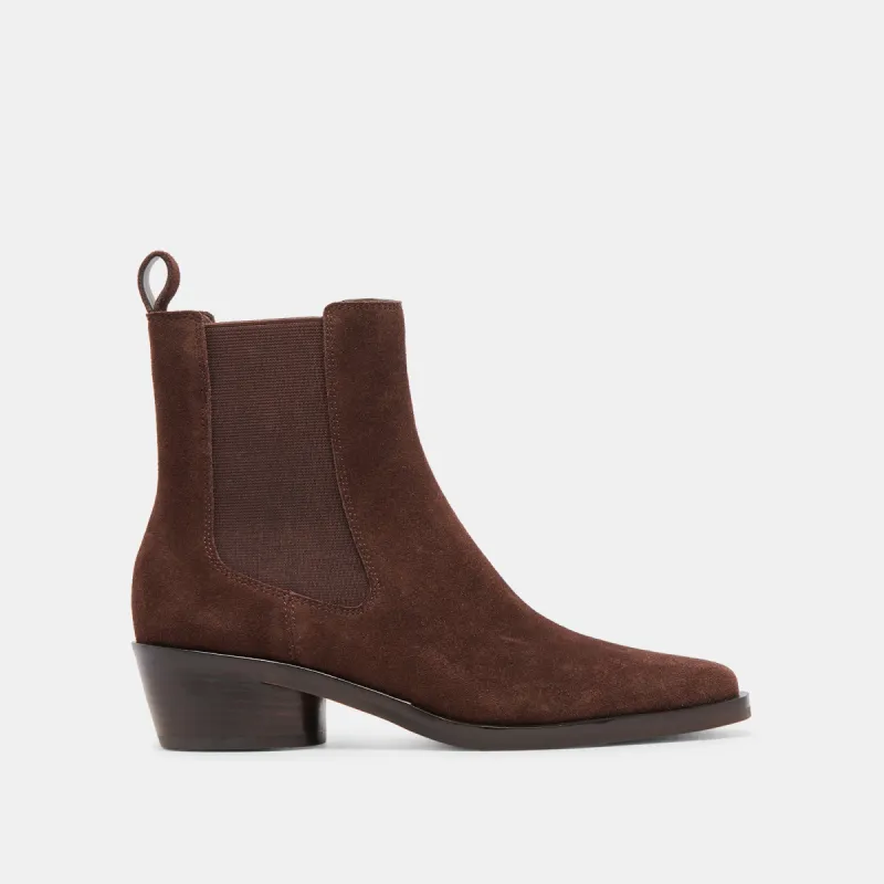 FOSTER BOOTIES DK BROWN SUEDE sold by Dolce Vita