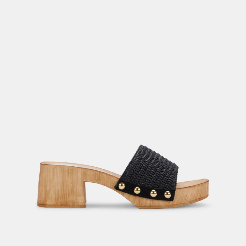 OAKLEY HEELS BLACK RAFFIA sold by Dolce Vita