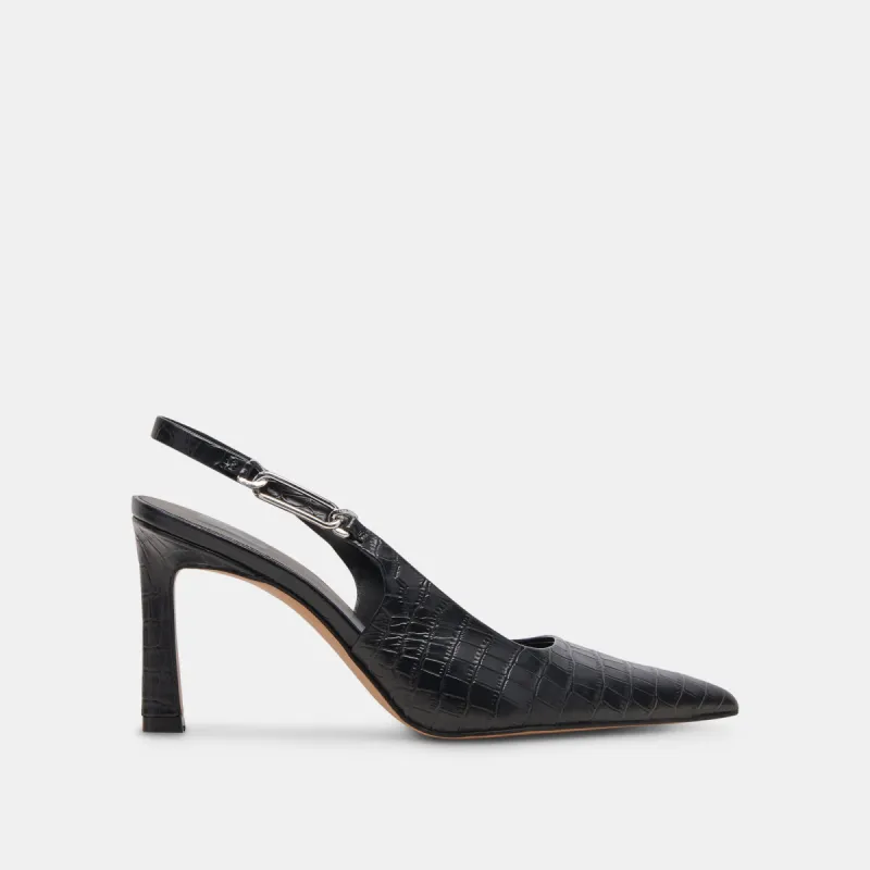 KRISTA HEELS NOIR EMBOSSED LEATHER sold by Dolce Vita