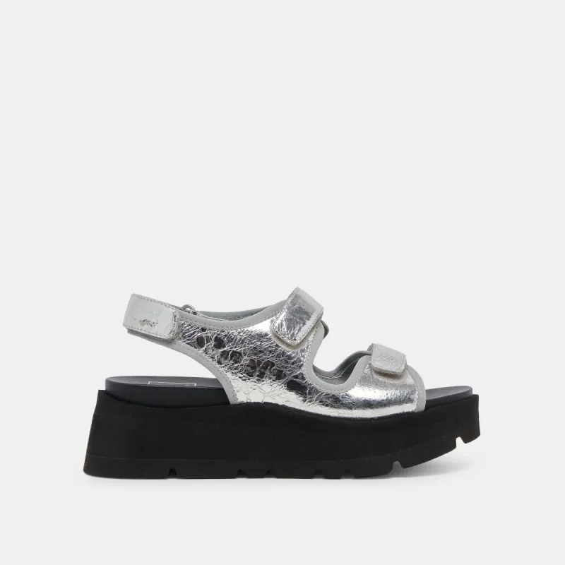DUBAI SANDALS SILVER DISTRESSED LEATHER sold by Dolce Vita
