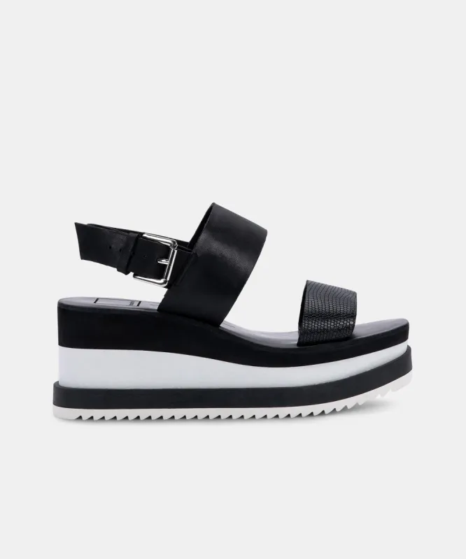 IDRAH SANDALS BLACK EMBOSSED LEATHER re:vita made by Dolce Vita