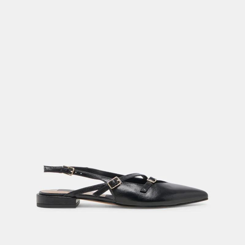 PAMLA WIDE FLATS BLACK CRINKLE PATENT sold by Dolce Vita