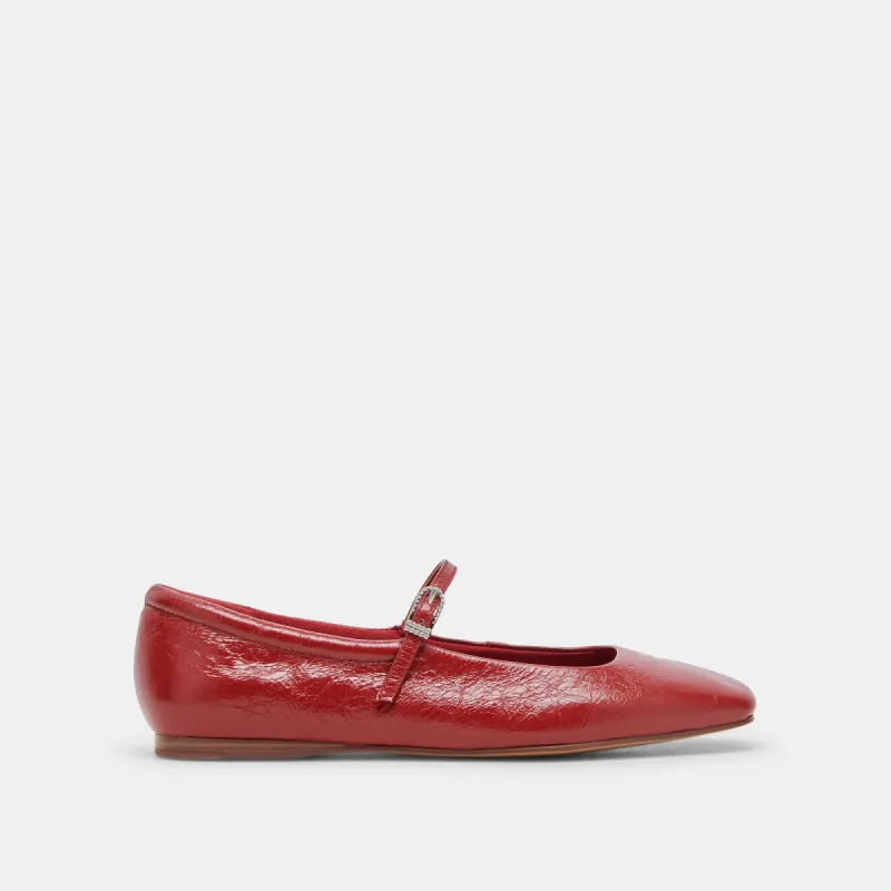 REYES WIDE BALLET FLATS RED CRINKLE PATENT sold by Dolce Vita