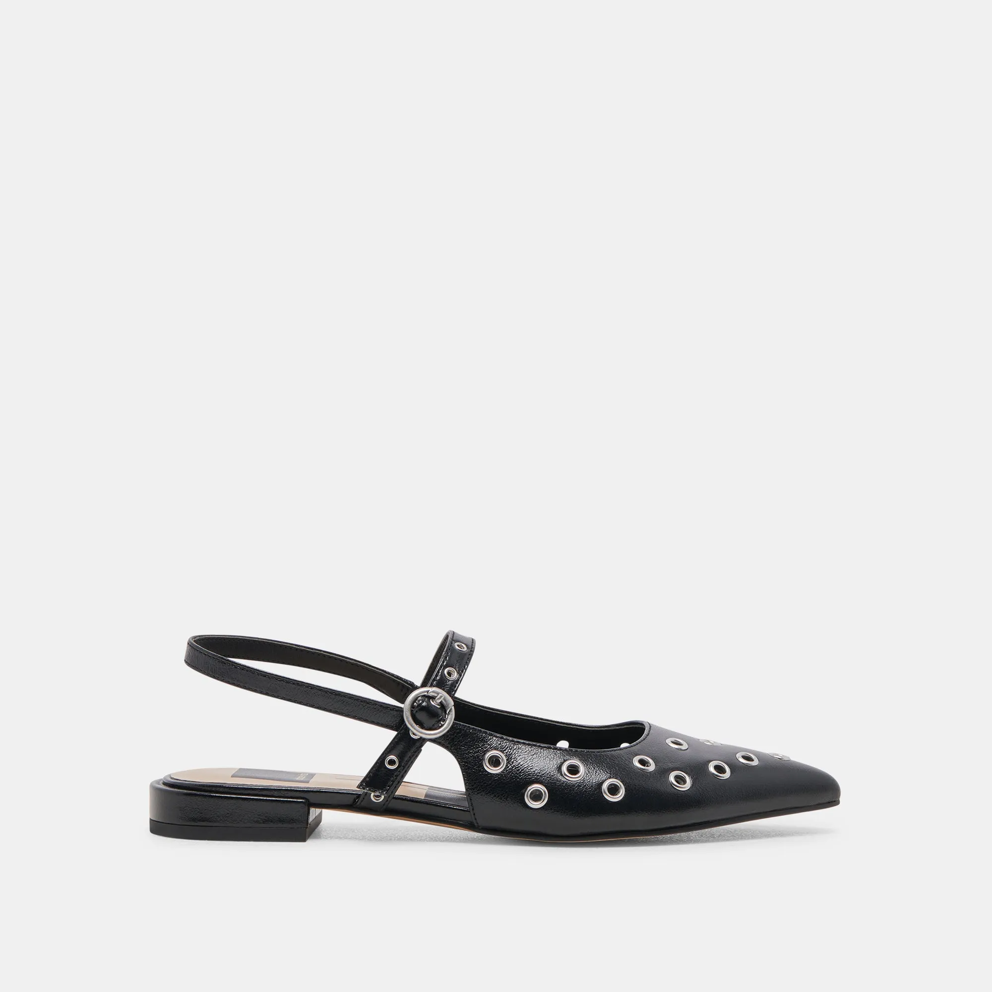 PENNEY STUD FLATS MIDNIGHT CRINKLE PATENT sold by Dolce Vita