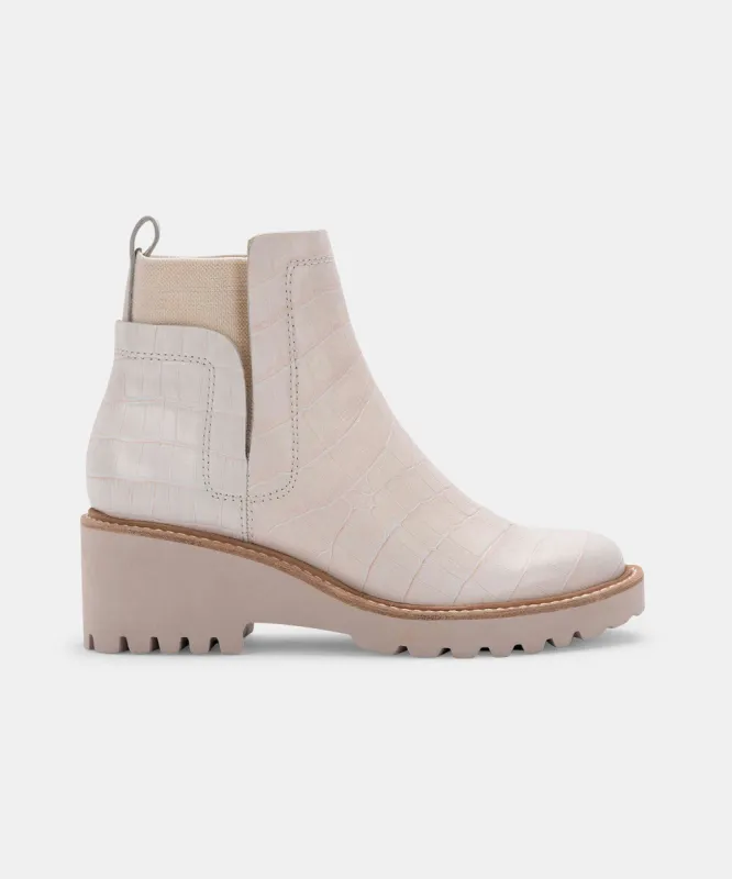 HUEY BOOTIES IVORY CROCO PRINT LEATHER sold by Dolce Vita