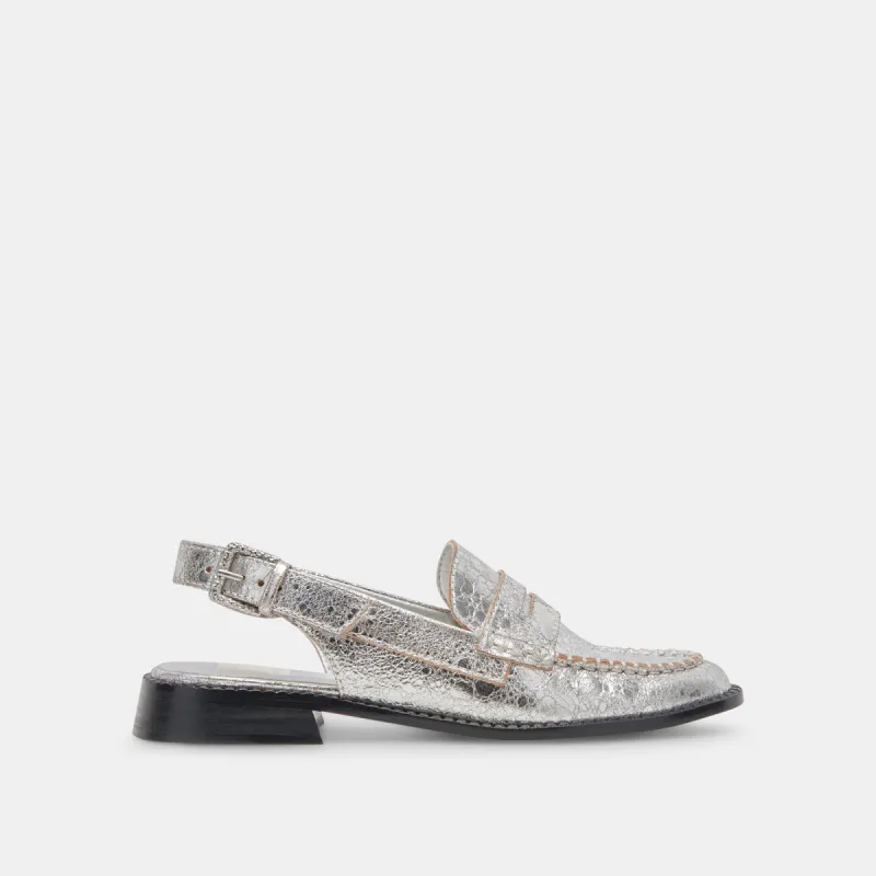 HARDI WIDE LOAFERS SILVER CRACKLED LEATHER sold by Dolce Vita